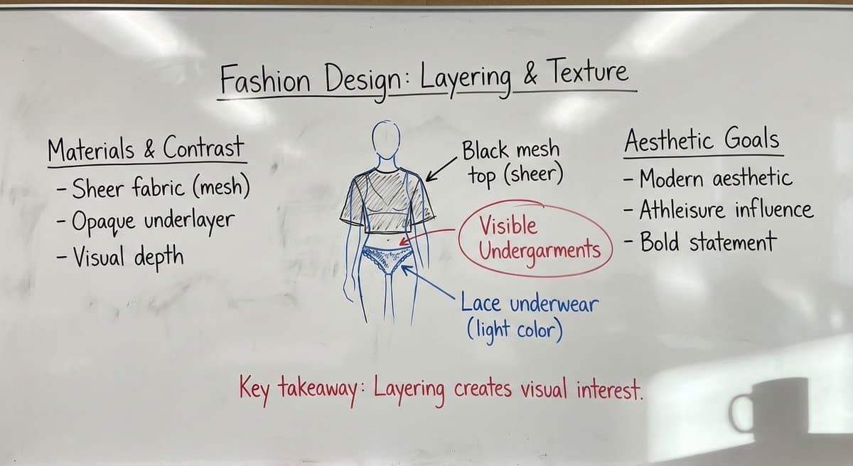 Fashion Design: Layering, Texture & Sheer Fabric Diagram - Character Design AI prompt