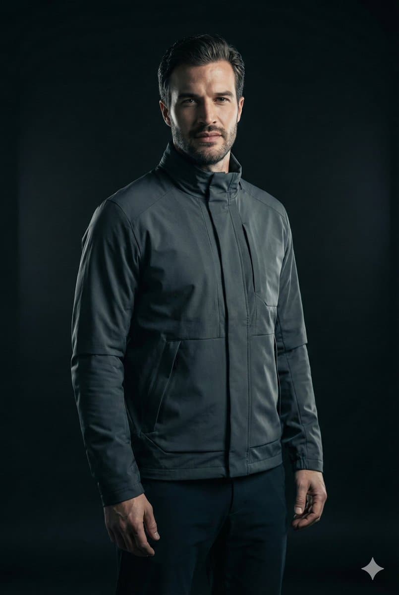 Stylish Man in Modern Dark Grey Jacket | Fashion Portrait - Fashion Photography AI prompt