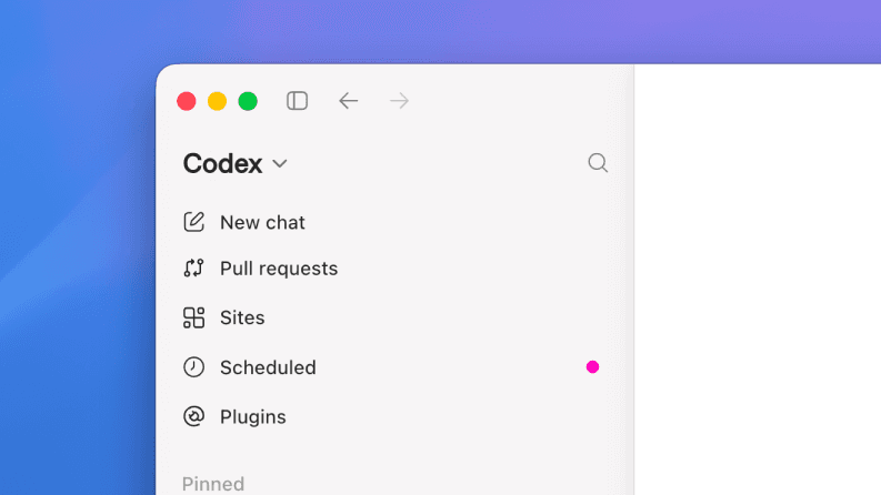 Official Codex interface showing the Pull requests workspace in the sidebar