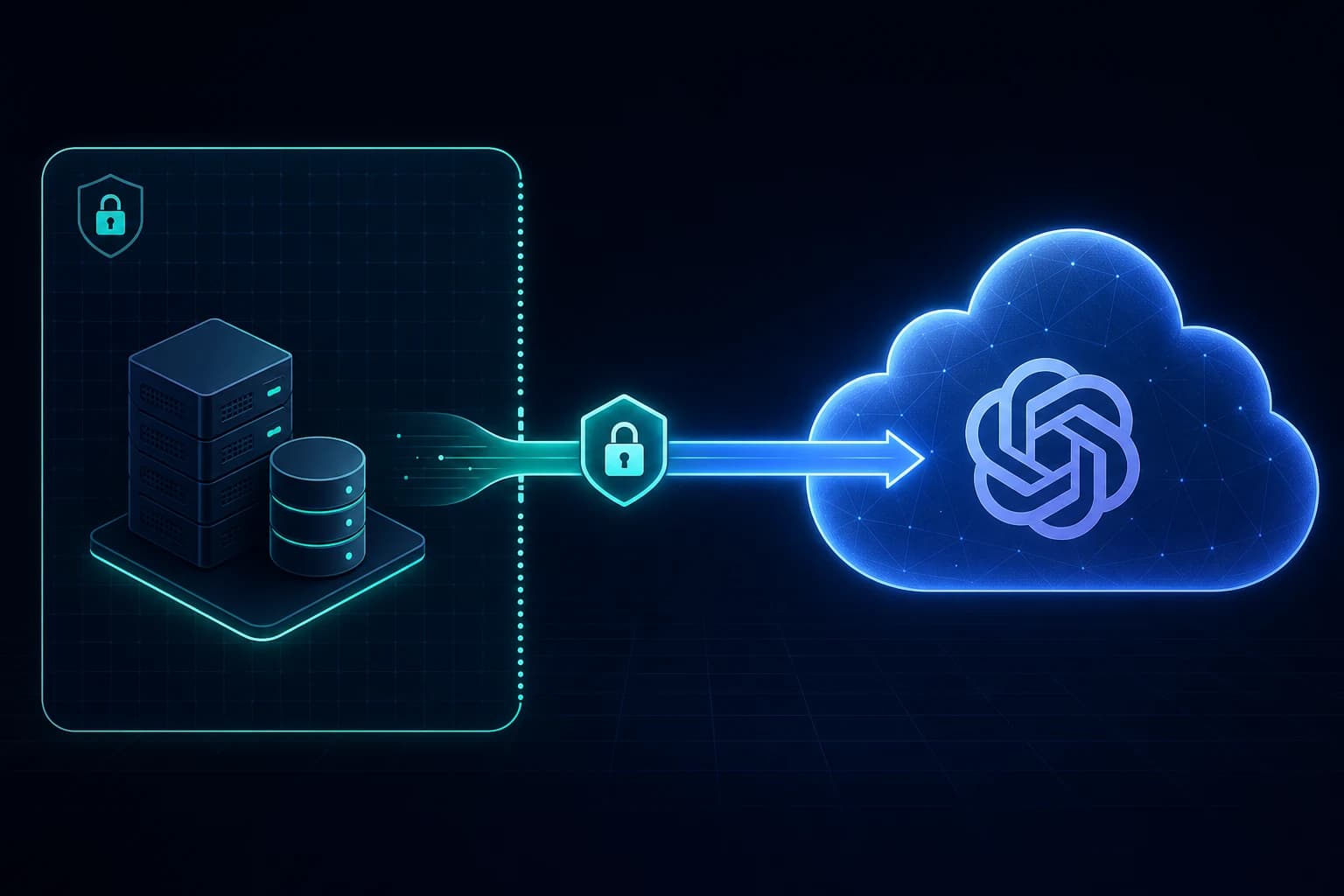 Diagram-style hero: a private MCP server inside a customer network reaching an OpenAI-hosted tunnel endpoint over a single outbound HTTPS arrow