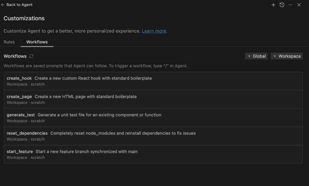 Workflows Tab